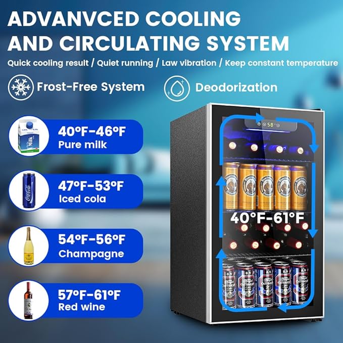 Mini Fridge 130 Can Beverage Refrigerator Cooler, 3.2 Cu.Ft Drink Fridge for Soda Wine Beer, Adjustable Temperature Control for Home Office, Black