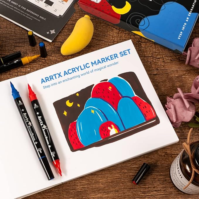 Arrtx Acrylic Paint Pens, 32 Colors Brush Tip and Fine Tip (Dual Tip) Paint Markers for Rock Painting, Water Based Acrylic Painting Supplies for Fabric Painting,Wood, Plastic, Canvas, Easter Egg