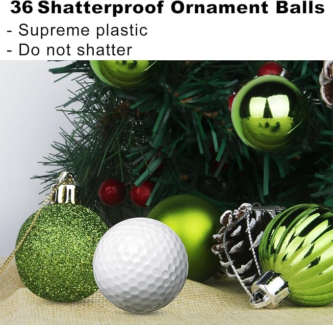 Lime Green 1.6" Small Christmas Balls Christmas Tree Decoration Ornaments Shatterproof Hanging Balls for Birthday Halloween Holiday Wedding Decorations Set of 36pcs