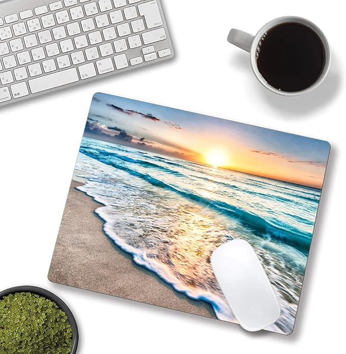 Mouse Pad, Premium-Textured Mouse Mat, Non-Slip Rubber Base Mousepad for Laptop, Computer & PC,9.5×7.9 in,Beach Sunset