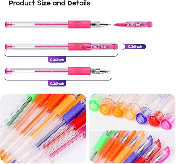 Taotree Glitter Gel Pens, 32 Colors Neon Glitter Pens Fine Tip Art Markers Set 40% More Ink Colored Gel Marker for Adult Coloring Book, Drawing Art Supplies, Scrapbook, Journaling, Sparkle Gifts