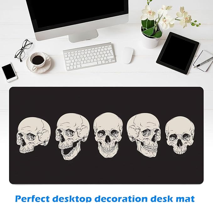 MAYCARI Skull Skeleton Desk Mat Cool Desk Pad Mouse Pad Large Black Gaming Mousepad XXL Laptop Keyboard Desktop Writing Pad for Girls Students 31.5"X15.7"