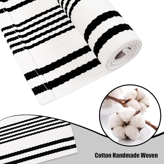 OJIA Christmas Front Door Mats Outdoor 24"x35", Cotton Woven Holiday Doormat Front Door Rug Washable Indoor Door Mat Black and White Outdoor Rugs Striped Rug for Porch Decor/Farmhouse/Entryway