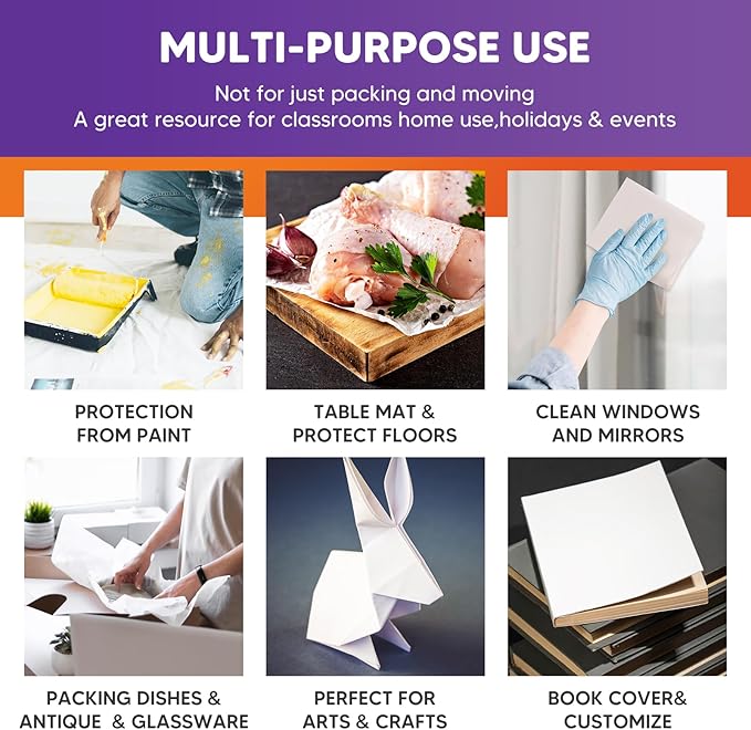 Packing Paper Sheets for Moving Essentials, 26" x 15" Newsprint Paper for Small Medium Large Moving Boxes, 350 Sheets Wrapping Paper for Packaging, Shipping Supplies, Dishes Glasses Box Filler 9 lbs