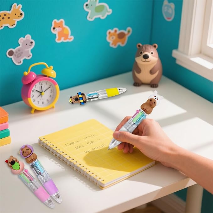 CZWZ 30Pcs Mini Multicolor Pens in One 4-in-1 Cute Pens Bulk for Kids, Ballpoint Pen for Birthdays and Children's Parties, Fun Gifts Assorted Ink Kawaii Pen(Capybara)