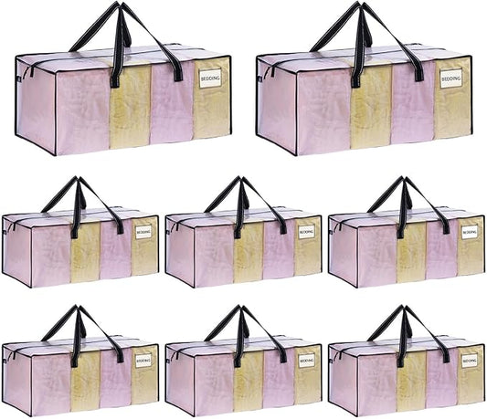 VENO 8 Pack Moving Bags Extra Large Storage Bags for College Move-In, Heavy-Duty Storage Totes, Packing Boxes, and Wardrobe Moving Supplies - Durable Laundry Bags for Clothes (Clear, 8 Pack)