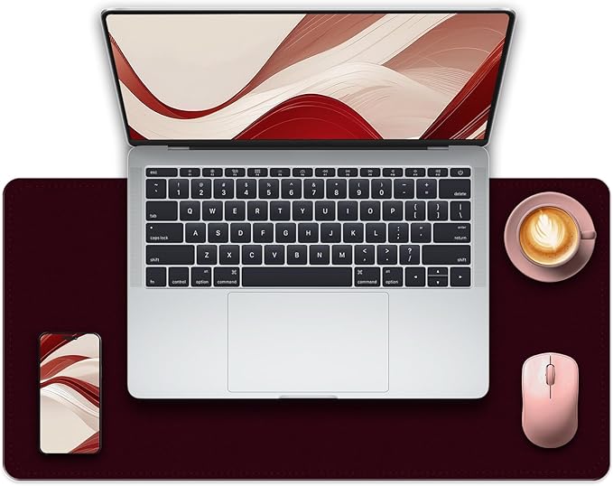 Non-Slip Desk Pad, 24" x 14" Large Mouse Pad, PU Leather Desk Mat with Suede, Laptop Desk Pad, Waterproof Keyboard Pad, Desk Blotter for Office/Home/Decor (Burgundy)