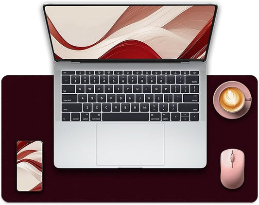 Non-Slip Desk Pad, 24" x 14" Large Mouse Pad, PU Leather Desk Mat with Suede, Laptop Desk Pad, Waterproof Keyboard Pad, Desk Blotter for Office/Home/Decor (Burgundy)