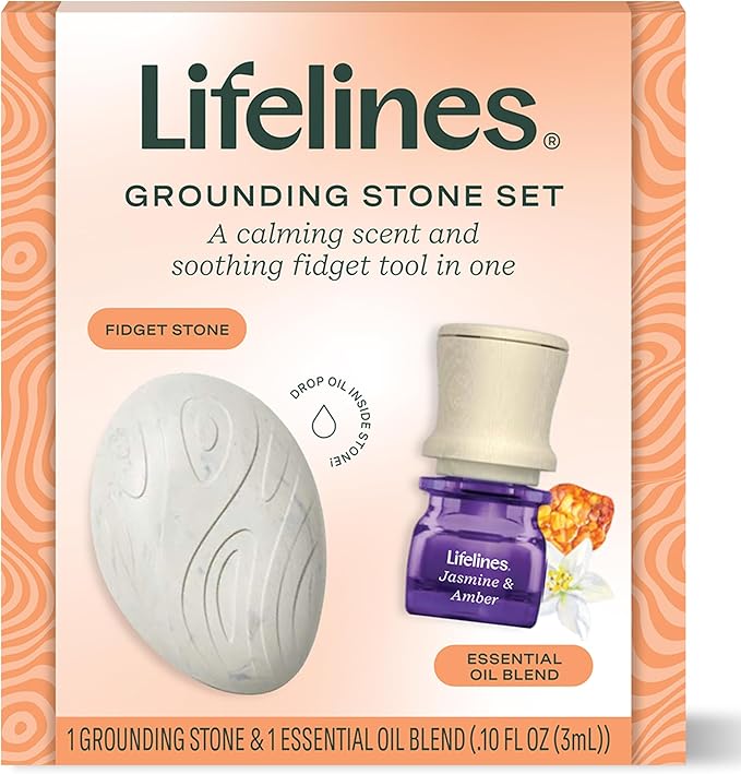 Lifelines Scent-Infused Grounding Stone & Oil Blend Gift Set - Fidgets for Tweens, Teens & Adults with Essential Oil Blend - Stocking Stuffers, White Elephant for Christmas