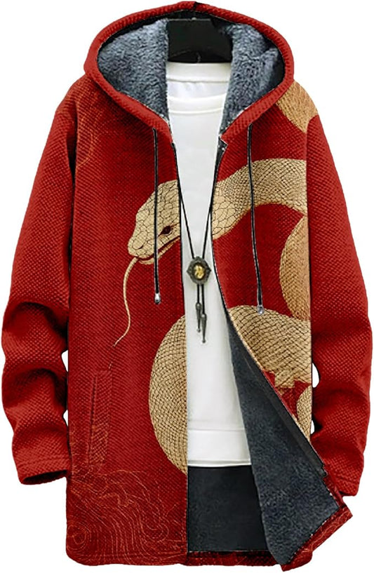 MARSVOVO Mens Cardigan Sweater Cool Graphic Lined Fleece Long Coat Zip With Pockets Fashion Coat Warm Fitted Jacket