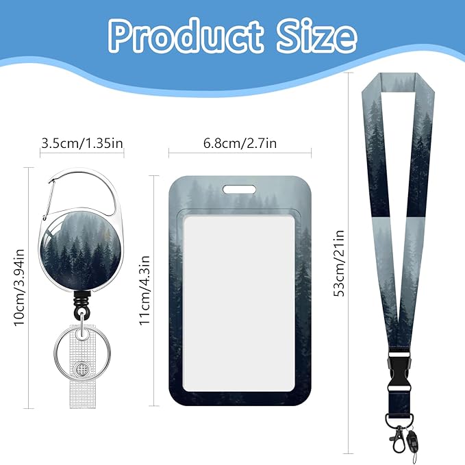 Misty Forest Badge Holder Reel Lanyard,ID Card Badge Holder Retractable Name Tag Clips for Doctor Nurse Teacher Office Student