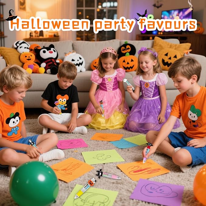 CZWZ 30Pcs Mini Multicolor Pens in One 4-in-1 Cute Pens Bulk for Kids, Ballpoint Pen for Birthdays and Children's Parties, Fun Gifts Assorted Ink Kawaii Pen(Halloween)
