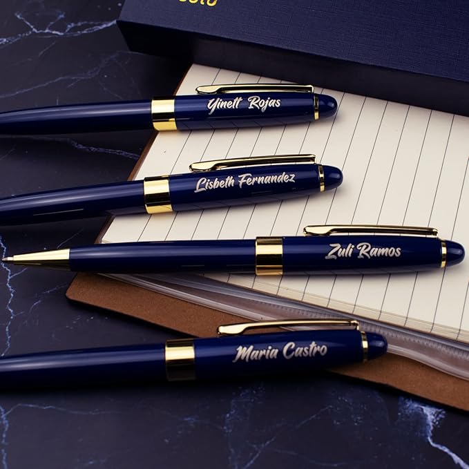 Ancolo Personalized Fancy Pens Quality Advertising Buesiness Gift Office Writing Set- Engraved with Your Message Name Company Team Name, Phone Number Perfect for Business Men 5 Pens/BOX