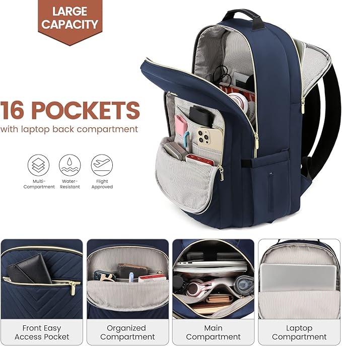 LOVEVOOK Laptop Backpack for Women 15.6 inch,Cute Womens Travel Backpack Purse,Professional Laptop Computer Bag,Waterproof Work Business College Teacher Bags Carry on Backpack with USB Port,Navy Blue