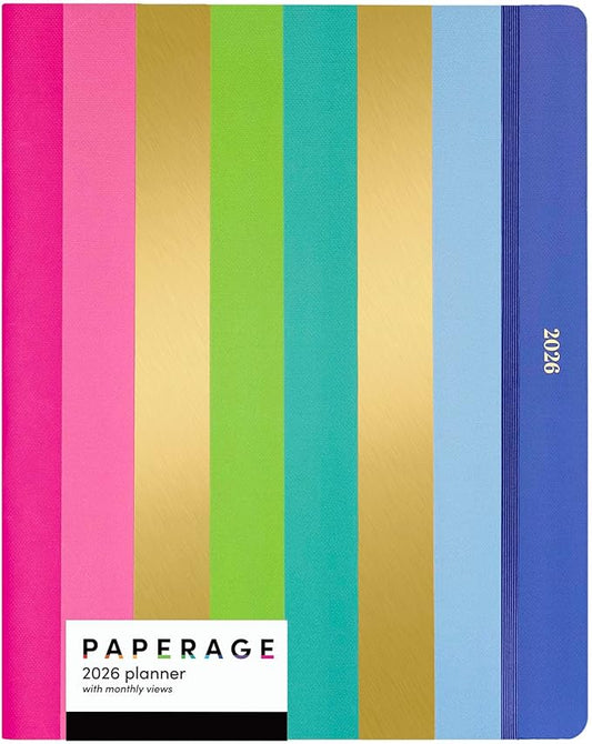 PAPERAGE 2026 Monthly Planner, 12 Months (January 2026 - December 2026), 8 in x 10 in, 2026 Planner with Large Monthly Spreads & Calendar Views, Note Pages, To Do Lists & Trackers, – Bright Stripes