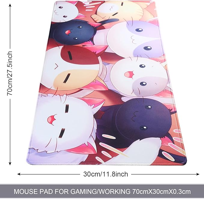 Large Gaming Mouse Pad with Stitched Edges,[27.5x11.8In] Extended Mouse Pad with Non-Slip Natural Rubber Base for Gamer/Desktop/Office/Home (70x30 Cat)