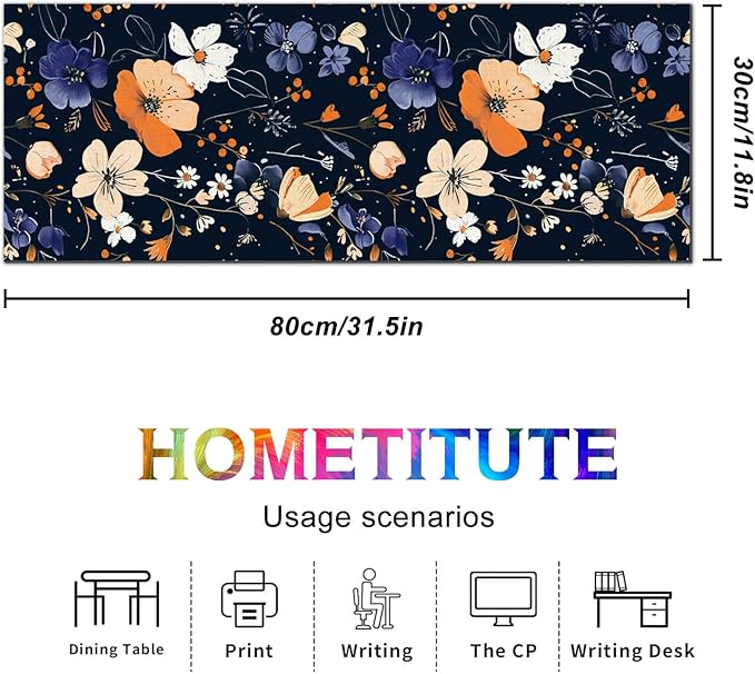 Large Mouse Pad 31.5 x 11.8 Inch Dark Floral Desk Mat Extended Keyboard Mousepad Non Slip Waterproof Desk Pad with Orange White Purple Flowers for Home Office Gaming