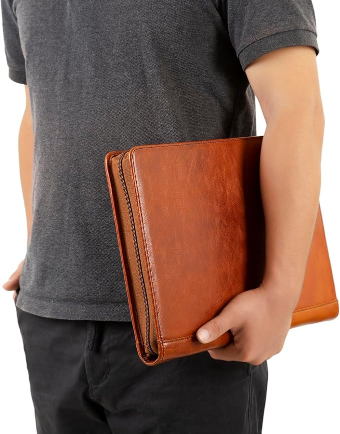 Leather Portfolio for 12.9 inch iPad Pro (2018/2020/2021/2022), Leather Padfolio Organizer with Ipad Holder for Letter Size Notepad, Personalized Portfolio for Men/Women (Brown, Non-Custom)