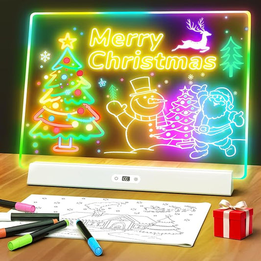 LED Note Board with Colors, Rechargeable 17-Inch Doodle Glow 9-Mode Light Up Desk Sign Letter Message Memo Drawing Dry Erase Board for Classroom/Home Decor/Office/Gifts, 5 Markers