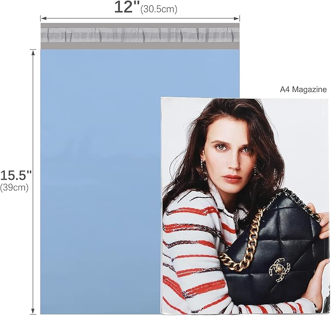 Metronic Poly Mailers 12x15.5 200 Pack, Medium Size Shipping Bags for Clothing, Strong Adhesive Mailing Bags, Tear-Proof Shipping Envelopes for Small Business, Boutique, Postal Bags Poly Bags in Blue