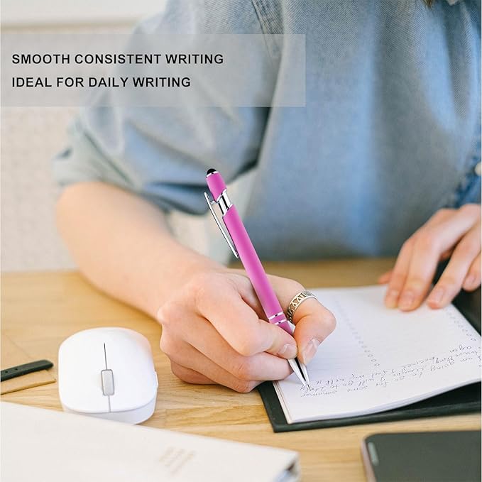 LINFANC 12 Pack Ballpoint Pen with Stylus Tip, 1.0 mm Black Ink Smooth Writing Pens, Metal Stylus Pens for Touch Screens