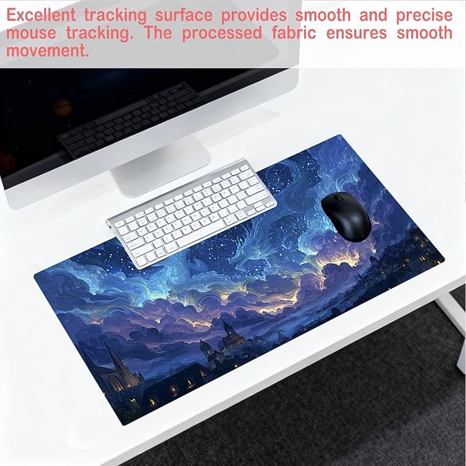 Nuxovilar Professional Large Mouse Pad & Computer Game Mouse Mat (35.4x15.7IN, Dreamy Blue Nebula Art) (90 * 40cm Dreamy Blue Nebula)
