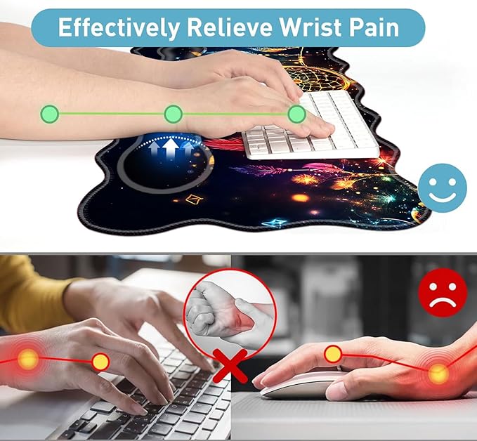 Large Mouse Pad and Keyboard Wrist Rest, Desk Pad for Keyboard and Mouse, 4-in-1 Large Gaming Mouse Pad with Wrist Support, Desk Mat for Home Office Study Game-Colorful Dreamcatcher