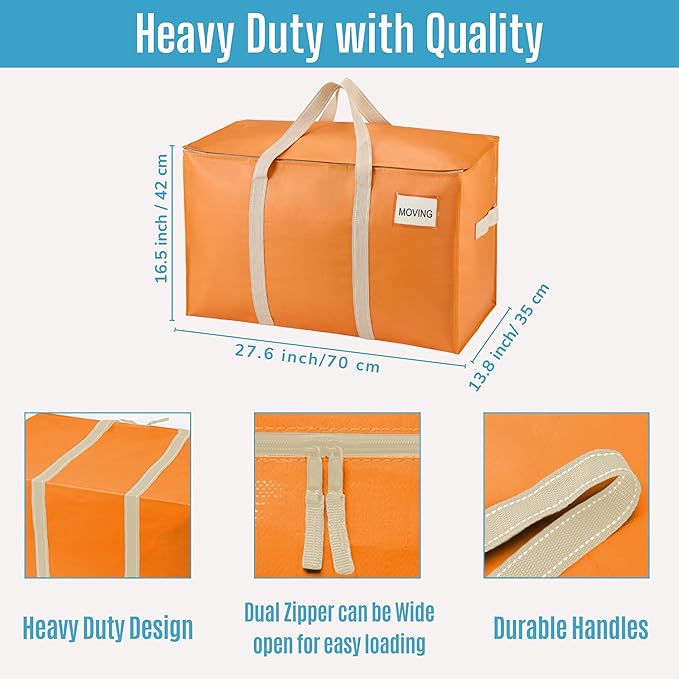 VENO 8 Pack Moving Bags, Heavy Duty, Moving Boxes Alternative, Packing Storage Supplies, Dorm Room Essentials with Zipper for Clothes, Extra Large Packaging Totes (Seasonal Autumn Orange, 8 Pack)