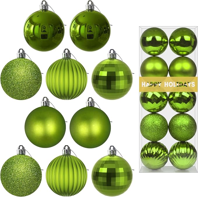 Lime Green 3.2" Large Christmas Balls - Christmas Tree Decoration Ornaments Shatterproof Hanging Balls for Birthday Halloween Holiday Wedding Decorations Set of 10pcs