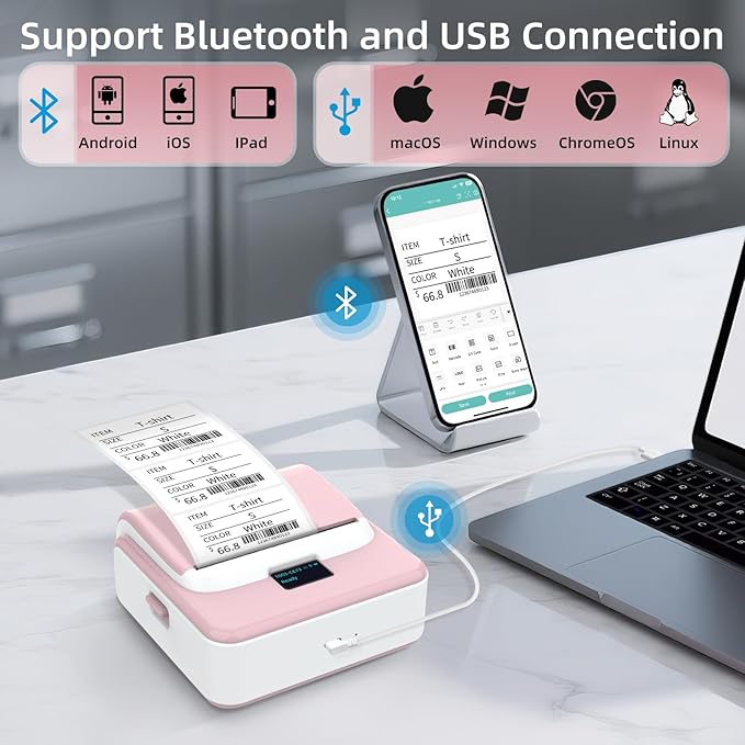 ORGSTA Label Maker Machine with Tape, T003 Thermal Label Maker, 2 Inch Bluetooth Label Printer Compatible with Phone & PC, Sticker Printer Barcode Thermal Maker for Small Business, Home, School