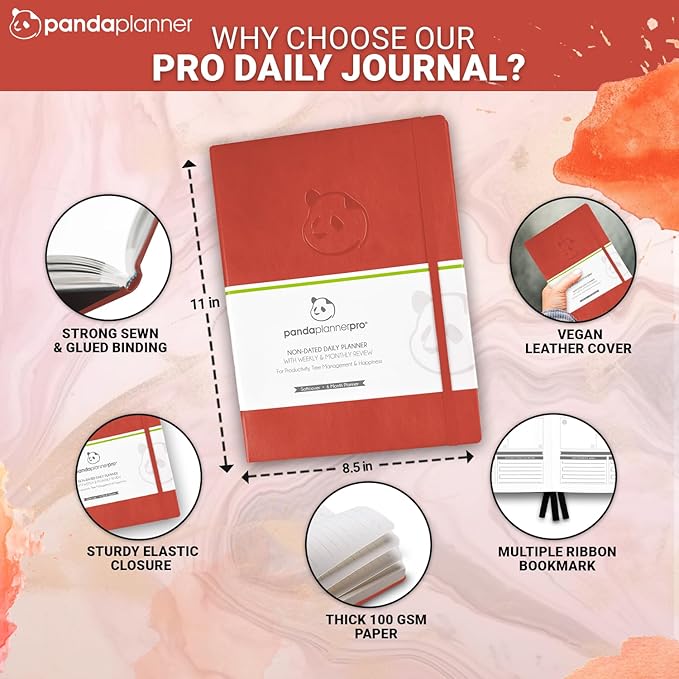 Panda Planner Pro 2026 - A4 6 Month Daily, Weekly & Monthly Planner for Productivity – Large 8.5x11 Undated Day Planner, Goal Planner, Project Organizer & Habit Tracker Notebook – Orange