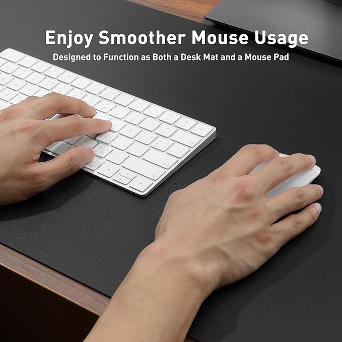 Mouse Pad Desk Protector Mat, Large PU Leather Office Desk Mat, Non-Slip Desk Pad for Keyboard and Mouse, Waterproof Desk Blotter Pad for Writing, Wide & Smooth Laptop Desk Pads, Black (17’’X36’’)