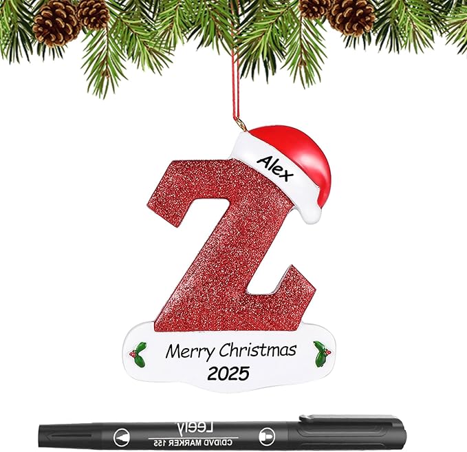 Personalized 26 Letters Ornaments for Christmas Tree 2025, Custom Christmas Ornament with Family Member's Names 3D Resin Xmas Hanging Pendant Original Gifts for Family Friends(Z)