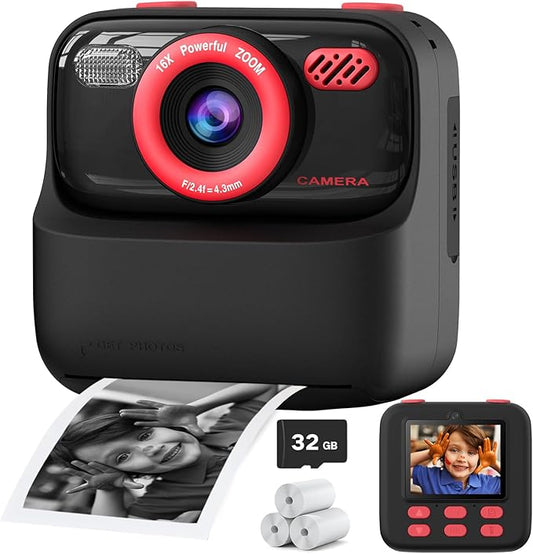 Kids Instant Digital Cameras for Boys and Girls, 1080P HD Dual-Lens Selfie Digital Camera with Print Paper & 32G Card, Christmas Birthday Gifts Toys for Toddler and Teenagers Age 3-16 Years Old