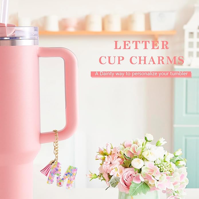 Letter Charm Accessories for Stanley Cup 1 PCS Cute Initial Keychain Handle Charm for Stanley Tumbler for Women