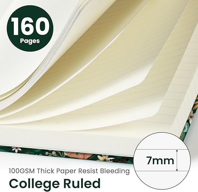 Lined Journal Notebook for Women & Men, Hardcover Leather Journal for writing, A5 College Ruled Notebook for Work & Note Taking, Perfect for Office School Home Supplies, 160 Pages, Butterfly