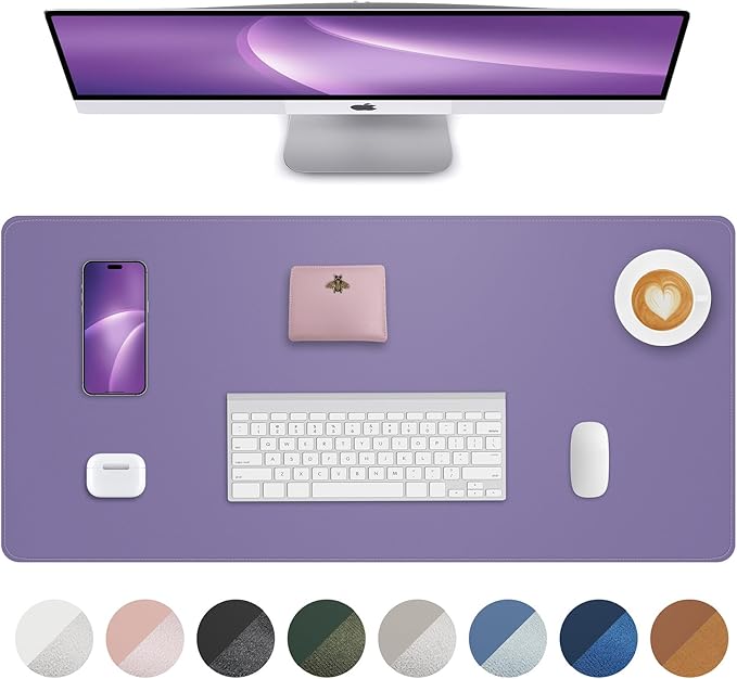 Leather Desk Pad Protector,Desk Mat,Large Mouse Pad, Non-Slip Desk Pad, Waterproof PU Leather Desk Blotter Mat, Desk Cover for Office and Home (Light Purple, 36" x 17")
