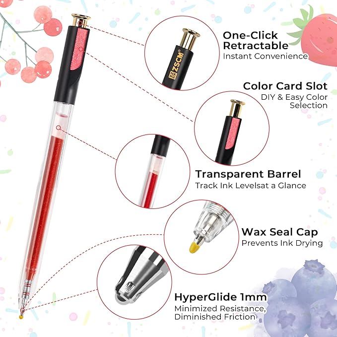 Retractable Glitter Gel Pens,72 Colors Large Capacity Multicolor Glitter Metallic Gel Ink Pens, 1 mm Fine Point Smooth Writing Color Pens for Adult Coloring Book Note Taking Aesthetic Art Supplies