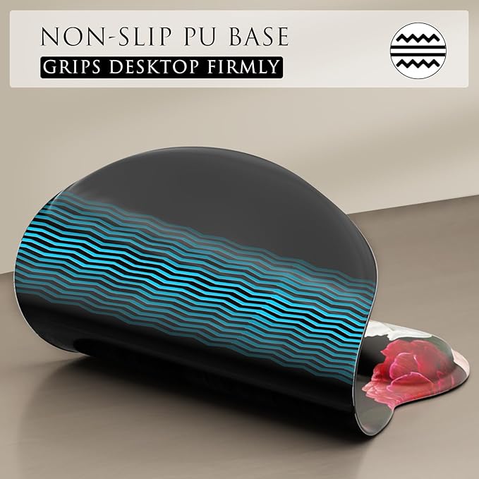 MROCO Ergonomic Mouse Pad with Gel Wrist Rest, Comfortable Mousepad with Smooth Wrist Support Surface and Non-Slip PU Base for Pain Relief, Computer, Laptop, Office & Home, 9.4 x 8.1 in, Black Flower