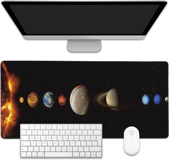 Mouse Pad,Solar System Planet Desk Mat for Desktop,Desk Pad with Non-Slip Base and Stitched Edge,Extended Mousepad for Office and Home 35.4X15.7 Inch