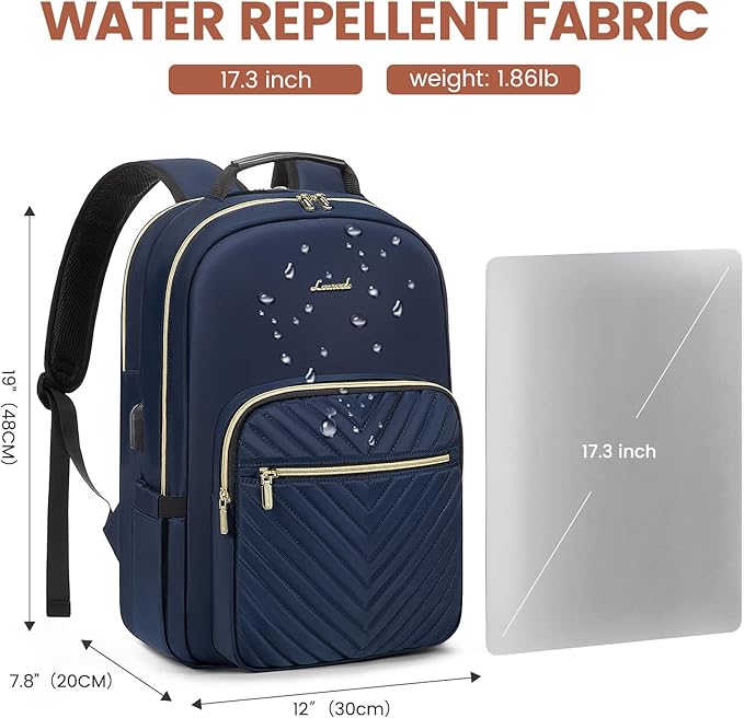 LOVEVOOK Laptop Backpack for Women 17.3 inch,Cute Womens Travel Backpack Purse,Professional Laptop Computer Bag,Waterproof Work Business College Teacher Bags Carry on Backpack with USB Port,Navy Blue