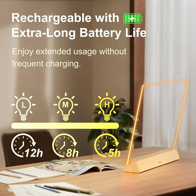 LED Note Board with Colors, Rechargeable 17-Inch Doodle Glow 9-Mode Light Up Desk Sign Letter Message Memo Drawing Dry Erase Board for Classroom/Home Decor/Office/Gifts, 5 Markers & Tracing Book