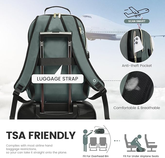 LOVEVOOK Laptop Backpack for Women 17.3 inch,Cute Womens Travel Backpack Purse,Professional Laptop Computer Bag,Waterproof Work Business College Teacher Bag Carry on Backpack with USB Port,Grass Green