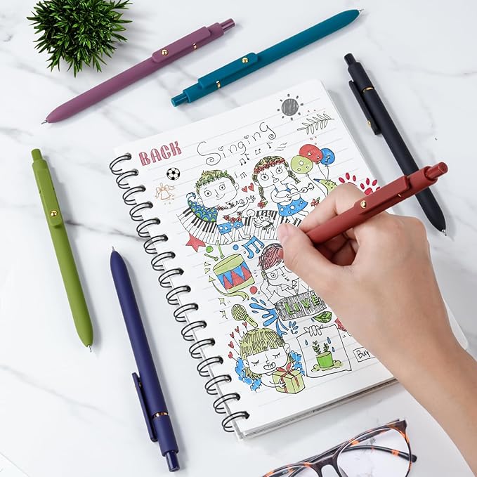 FIOVER Colored Pens, 6 Pack Colorful Gel Pens, Quick-Dry 0.7mm Medium Point for Journaling, Note Taking, Doodling, Aesthetic Office School Supplies, Gifts for Women Men(6PCS Vintage Colorful)