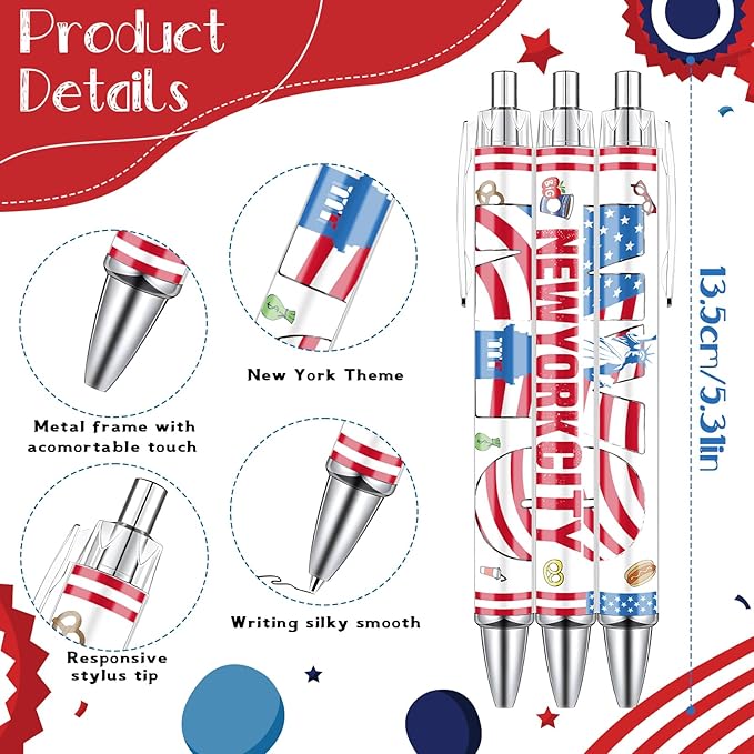 New York Ballpoint Pens - 24PCS New York Souvenirs City Travel Pens Set NYC City Souvenirs Love NY Gifts Pen Retractable USA Themed Ballpoint Pens for Office School Supplies Traveler Gift
