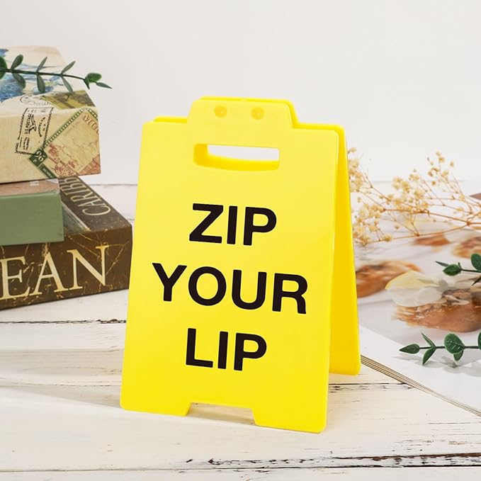 MBL Funny Office Desk Sign - Zip Your Lip, Fun Gag Gift for Women Men Coworkers Teammate Employee Boss Office Desk Sign Cubicle Decor for Christmas White Elephant Gifts Under 10 Dollar