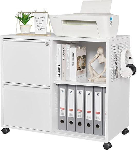 Letaya Mobile File Cabinet, Metal Lateral Rolling Printer Stand Filing Cabinets with Shelves for Home Office-Storage A4/F4/Letter (White)