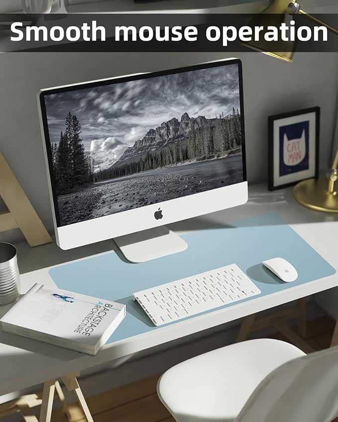 Non-Slip Desk mat,PULeather Desk Pad Protector, Office Desk Mat, Large Mouse Pad,Desk Blotter, Laptop Desk Pad, Waterproof Desk Writing Pad for Office and Home (Light Blue, 35.4" x 17")