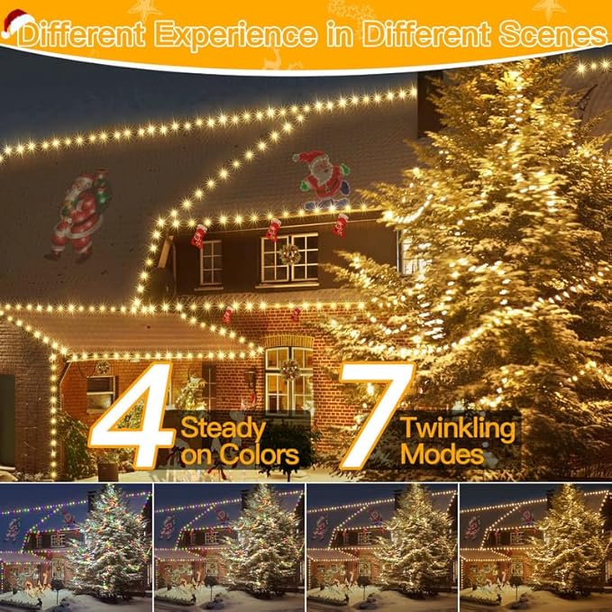 Ollny Christmas Lights 262 FT 800 LED IP67 Waterproof, Color Changing Christmas Lights Outdoor with Remote, 11 Modes Dimmable Timer Warm White to Multicolored Changeable String Lights for House Decor