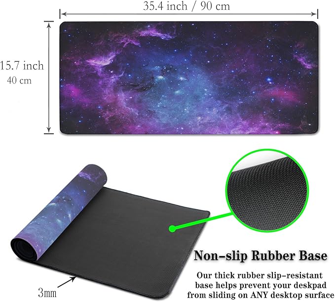 Mouse Pad Computer Desk Accessories Office Pad, Big Mouse Pads Desktop Mat, XXL Mouse Pad Gaming Non-Slip Rubber Base Waterproof with Stitched Edges, 35.4" X 15.7" for Work/Game/Office/Home